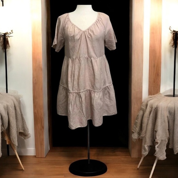 MADEWELL Dusty Pink Linen Blend Lorelei Mini Dress | Size Medium - Picture 1 of 12